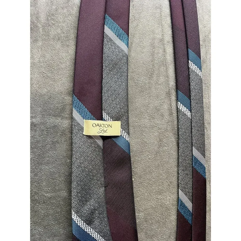 Oakton Ltd Neck Tie Men Necktie Vintage‎ 70's Brown Gray Striped